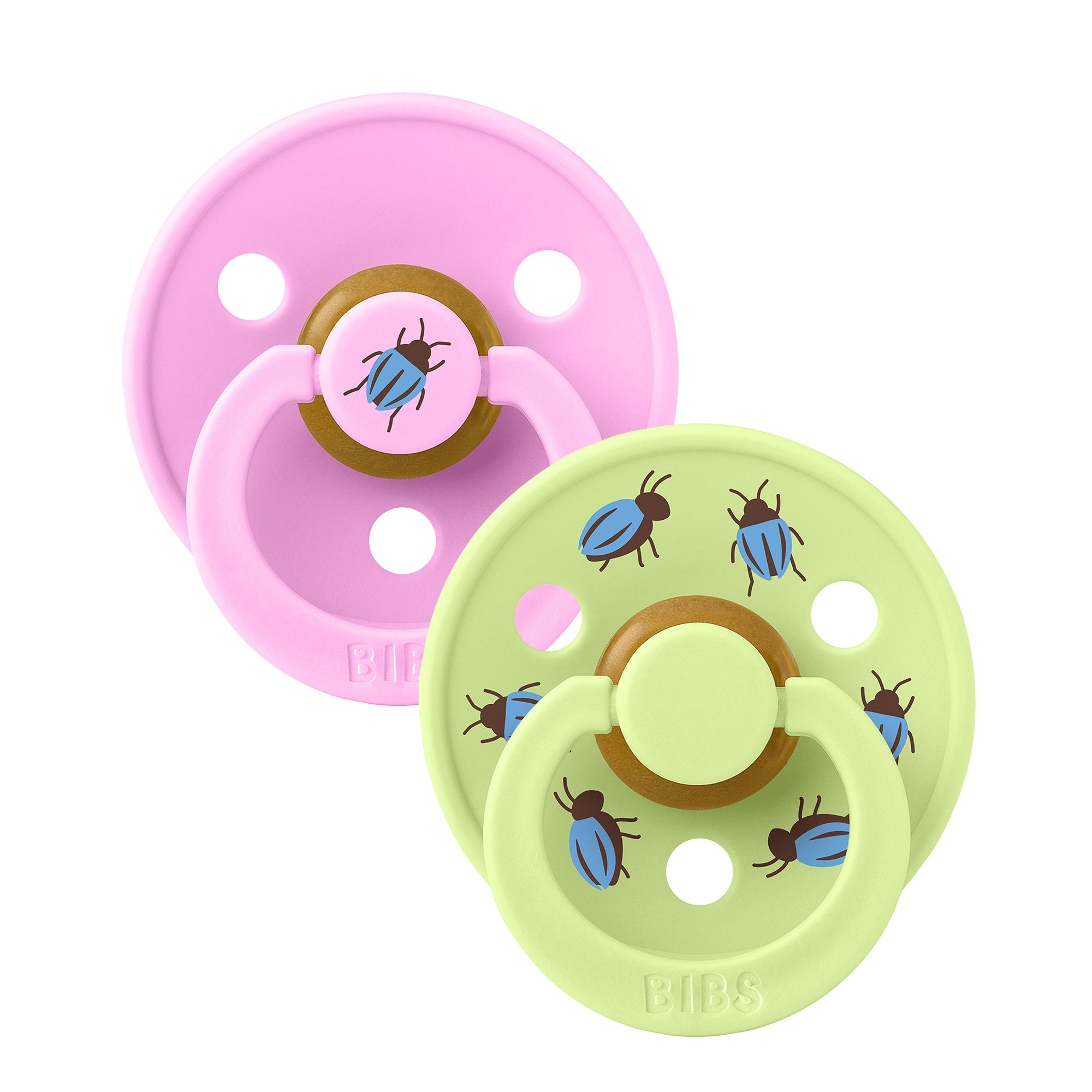 BIBS STUDIO Colour Beetle cumlíky z prírodného kaučuku 2ks - veľkosť 1 - Ballet / Matcha